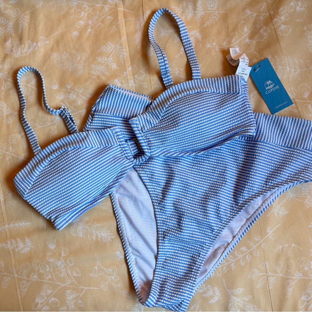 Cupshe Blue and White Striped Bikini